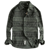Men's Vintage Totem Printed Washed Corduroy Long-sleeved Shirt